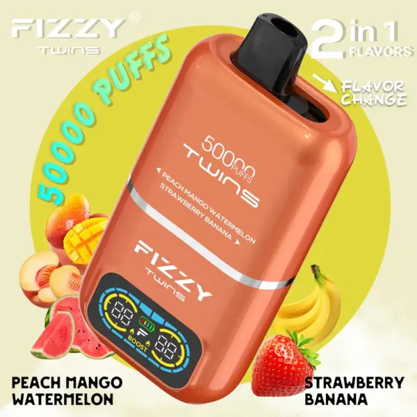 Fizzy Twins 2‑Flavors ピーチマンゴースイカ＆ストロベリーバナナ【ニコパフ】5%