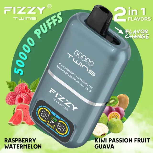 Fizzy Twins 2‑Flavors ラズベリースイカ＆キウイパッションフルーツガム【ニコパフ】5%