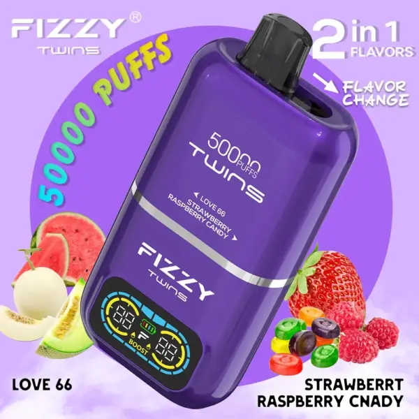 Fizzy Twins 2‑Flavors アイ66＆ストロベリーラズベリーキャンディー【ニコパフ】5%
